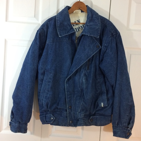 80s 90s denim puffer jacket quilted lining M - Picture 1 of 8
